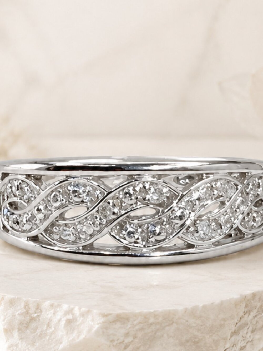 Filigree Diamond Silver Ring